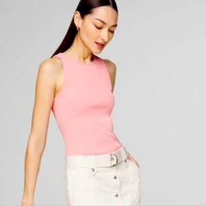 NWT White House Black Market WHBM For Me Ribbed Stretch Tank Top Rosette Pink XL